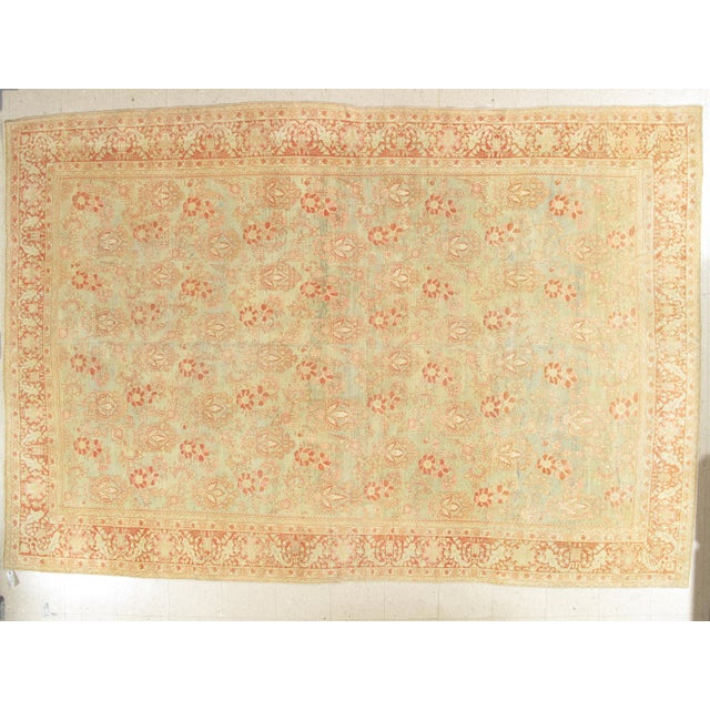 Early 20th Century Light Blue and Coral Antique Mahal Rug, Handmade Oriental Rug, 8'9"x12'11" For Sale - Image 12 of 12