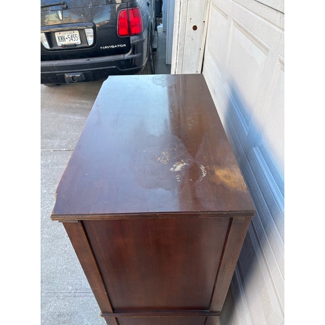 Early 20th Century Vintage Tall Mahogany Dresser | Highboy Chest | Colonial Style Bedroom Chest | Five Drawer Dresser | Classic Dark Wood Storage Cabinet For Sale - Image 5 of 12