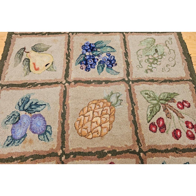 Vintage American Hand Hooked Rug, Fruit Blocks Pattern, Folk Art Tapestry, 2x4 For Sale - Image 10 of 12
