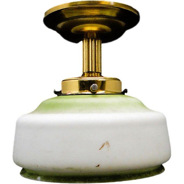 Vintage Art Deco Brass and Glass Pendant Lamp, 1950s For Sale - Image 6 of 6