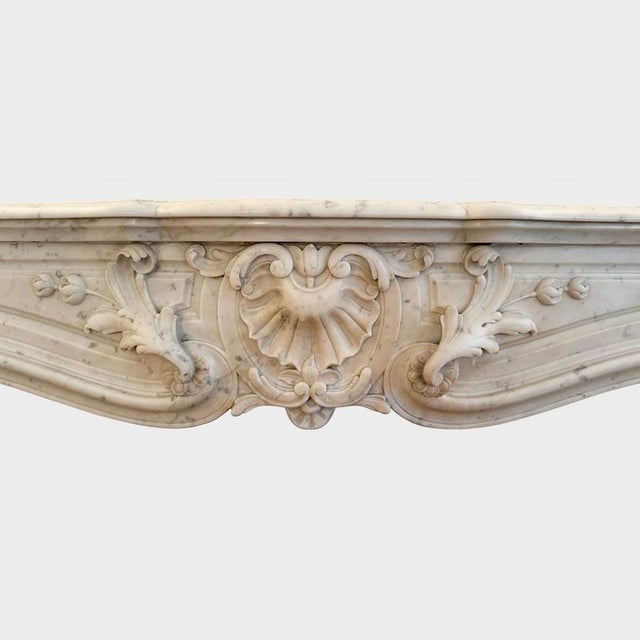 Large Antique Louis XV Style Fireplace Mantel in Italian Marble, France, 1850s For Sale - Image 4 of 8