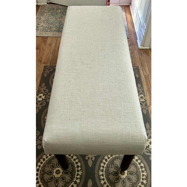 Vintage White Upholstered Bench For Sale - Image 4 of 8
