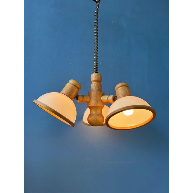 Mid-Century Wooden Pendant Lamp with Three Acrylic Glass Shades from Steinhauer For Sale - Image 6 of 11