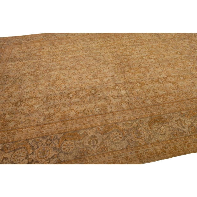 Tan Late 19th Century Antique Sultanabad Handmade Tan Wool Rug With Allover Floral Design For Sale - Image 8 of 11