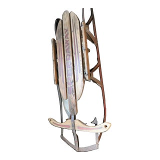 1950s Vintage Gladding Speedway ~40" Ash Wood & Steel Snow Sled - Pristine Logo For Sale