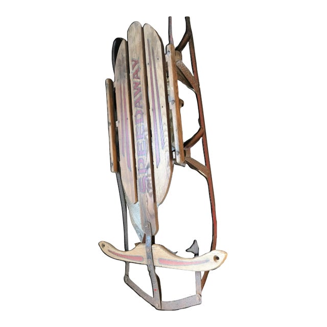 1950s Vintage Gladding Speedway ~40" Ash Wood & Steel Snow Sled - Pristine Logo For Sale