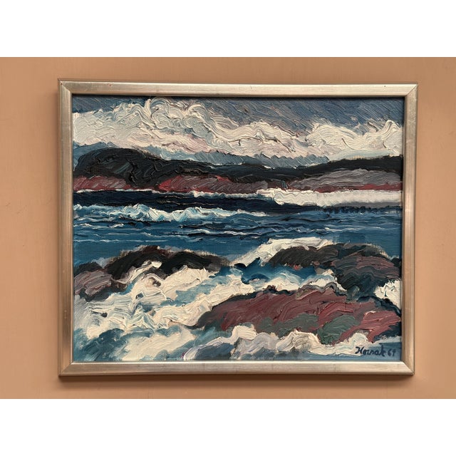 Allan Horsak, Coastal Landscape, 1969, Oil Painting on Canvas, Framed For Sale - Image 12 of 14