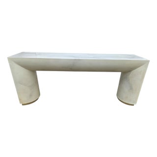 Vintage Postmodern Faux Goatskin Console Table Karl Springer Style Lacquered For Sale