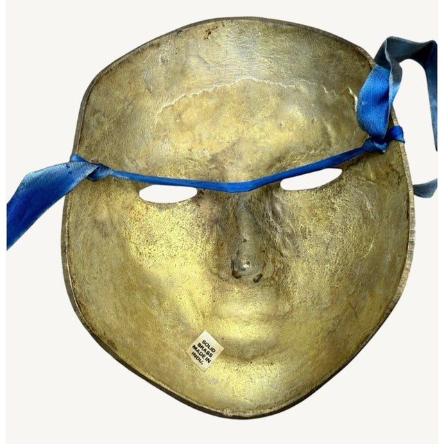 1970s Vintage Solid Brass Celestial Face Mask Sun Moon Stars Painted India 6" For Sale - Image 5 of 5
