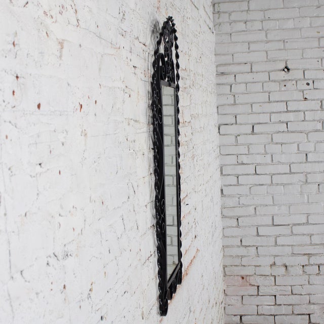 Mid-20th Century Art Deco Wall Mirror Black Painted Wrought Iron Frame W/Cast Brass Details & Arched Top For Sale - Image 6 of 18