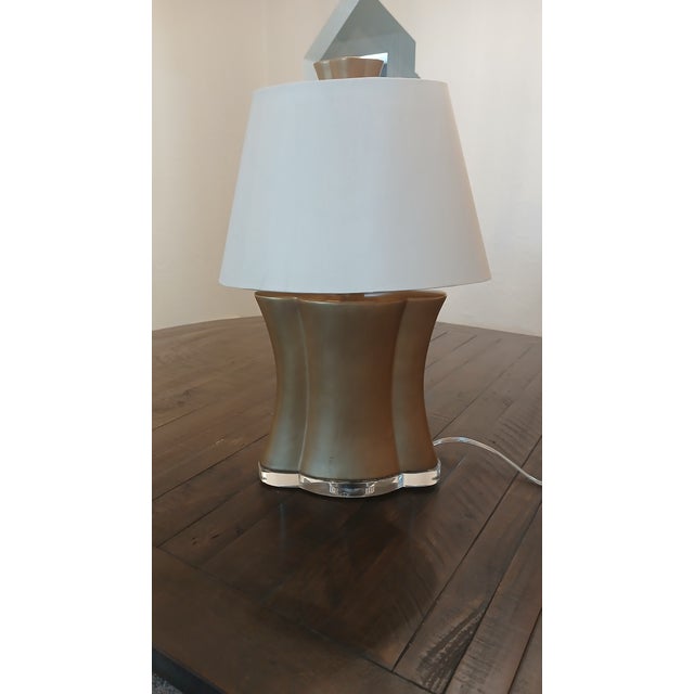 Plastic Roger Thomas Collection by Studio a Table Lamp — Gold Leaf Resin Body With Lucite Base For Sale - Image 7 of 8