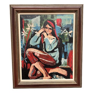 M. Costa, Portrait of a Young Lady, 1960s, Oil Painting on Canvas, Framed For Sale