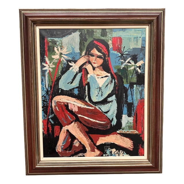 M. Costa, Portrait of a Young Lady, 1960s, Oil Painting on Canvas, Framed For Sale