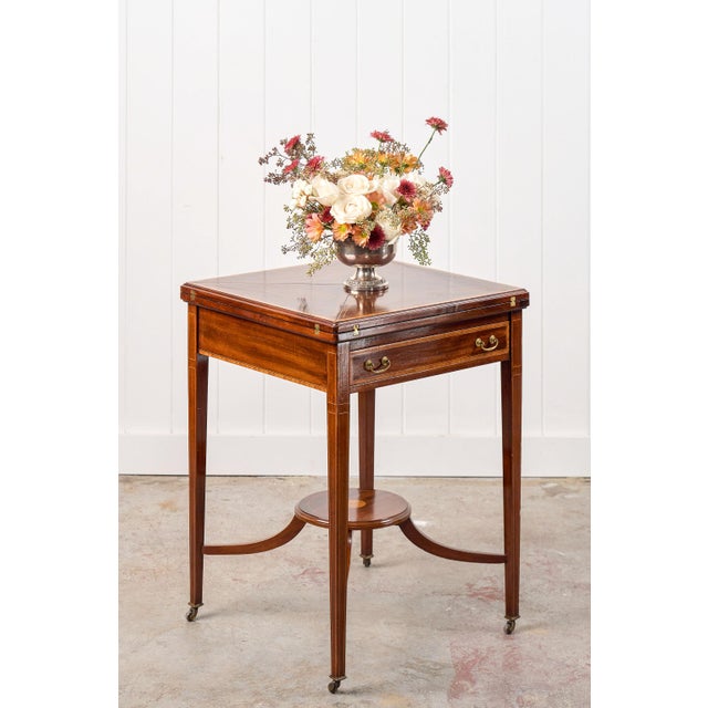 English 1910s Edwardian Mahogany Envelope Card Table For Sale - Image 3 of 18
