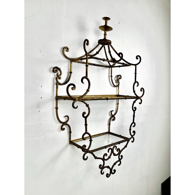 Vintage Chinoiserie Gilt Pagoda Wall Shelf For Sale - Image 4 of 11
