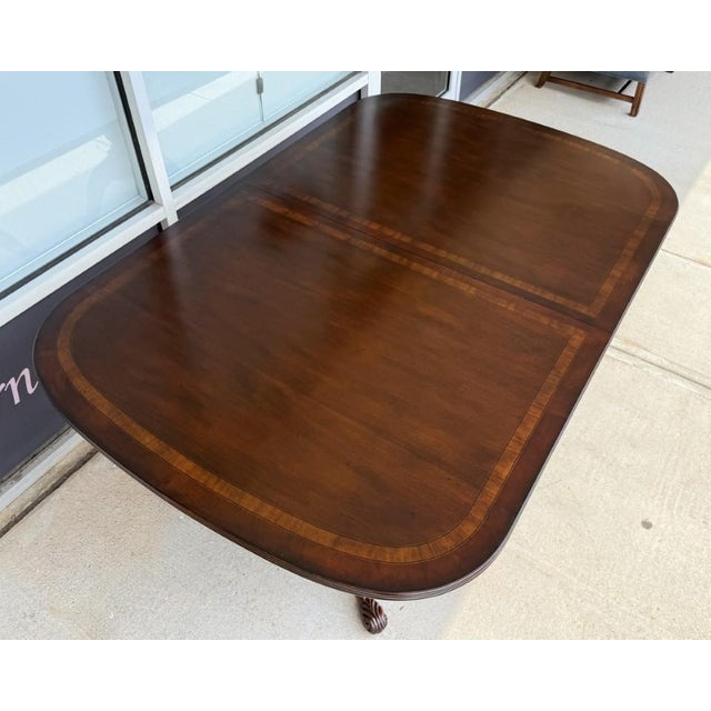 Drexel Heritage Banded Mahogany Double Pedestal Dining Table With Two Leaves For Sale In Raleigh - Image 6 of 17