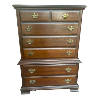 Kincaid Georgian Solid Cherry Wood Tall Chest of Drawers Craftsman Made in North Carolina in 1986 - 40 X 18.5 X 54 H For Sale