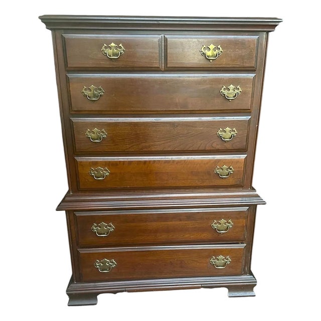 Kincaid Georgian Solid Cherry Wood Tall Chest of Drawers Craftsman Made in North Carolina in 1986 - 40 X 18.5 X 54 H For Sale