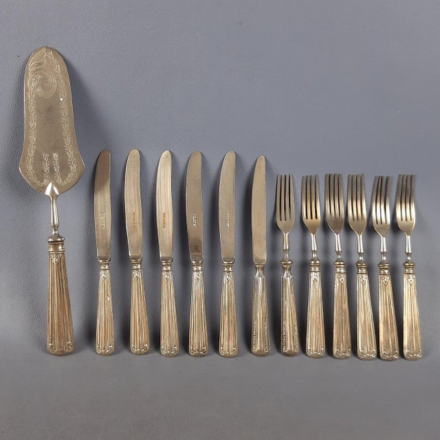 Dessert Cutlery Set in 800 Silver Metal, 1950s, Set of 13 For Sale - Image 14 of 14