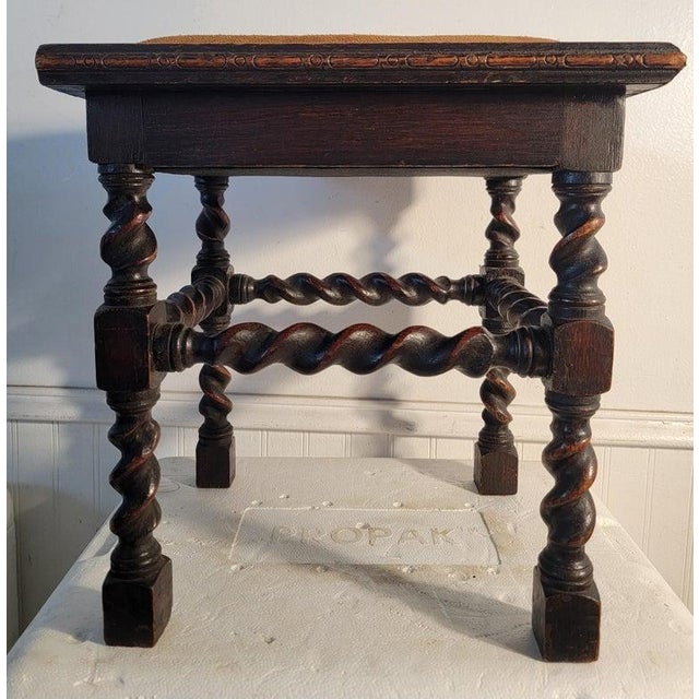 Early 20th Century Early 20th Century Barley Twist Bench/ Stool With Leather Cushion For Sale - Image 5 of 6