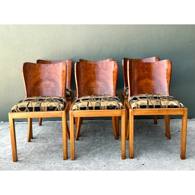 Vintage Art Deco Style Burl Wood Dining Chairs - Set of 6 For Sale - Image 9 of 12