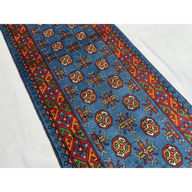 Extra-Long Teal Blue Tribal Wool Runner Rug With Geometric Medallions, 2'8" X 16' For Sale - Image 4 of 14
