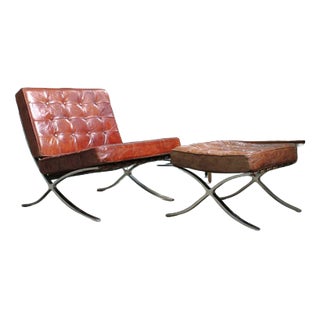 Set of Barcelona Armchair by Ludwig Mies van der Rohe and Ottoman from Knoll, 2008 For Sale