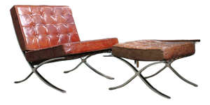 Set of Barcelona Armchair by Ludwig Mies van der Rohe and Ottoman from Knoll, 2008