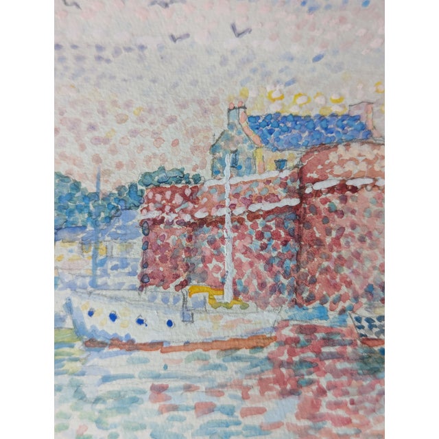 1950s French Mid-Century Impressionist Watercolor "Le Port De Concarneau" by Yvonne Canu For Sale In Seattle - Image 6 of 15