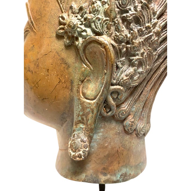 Thai Bronze Buddha Head Statue Vintage Ayutthaya Style Bust Sculpture Decor For Sale - Image 15 of 18