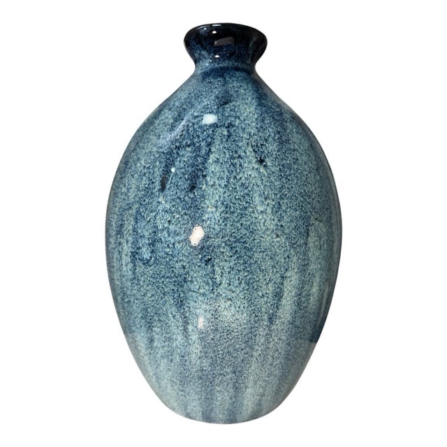 Vintage Japanese Tokkuri Sake Bottle Blue Glaze Studio Pottery Vase For Sale - Image 4 of 9