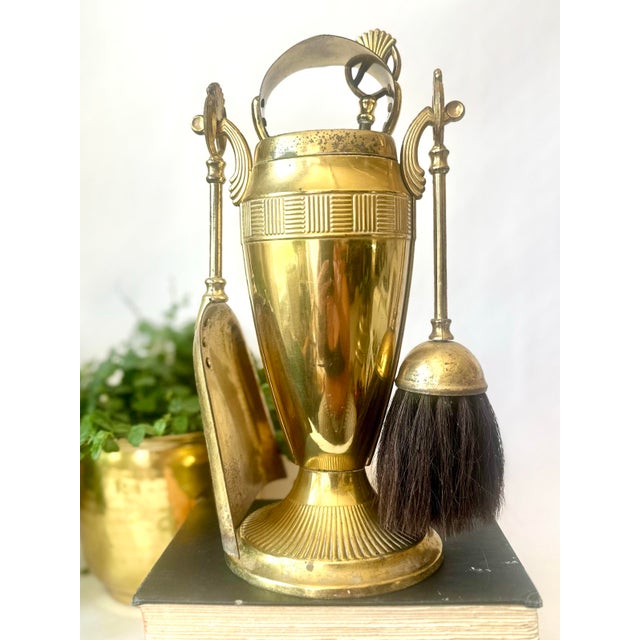 Brass Small Vintage Brass Urn Fireplace Tool Set | Made in England For Sale - Image 8 of 9
