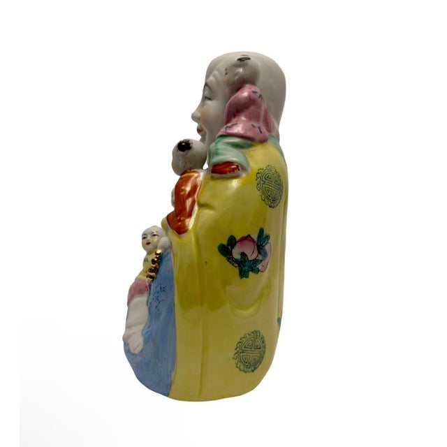VTG Chinese Porcelain Laughing Buddha (Budai) Figure W/Children Good Luck. For Sale - Image 4 of 7