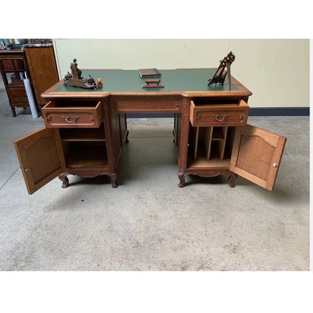 Brown Antique Art Nouveau Double-Sided Desk, 1910 For Sale - Image 8 of 14