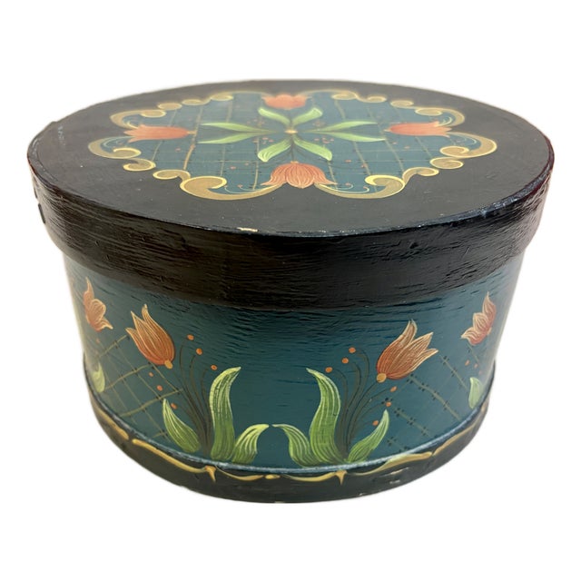 Vintage American Hand-Painted Shaker-Style Bentwood Folk Art Sewing Box For Sale