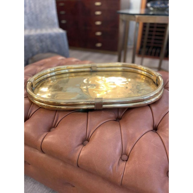 Metal Large Oval Brass Tray, 1970s For Sale - Image 7 of 12