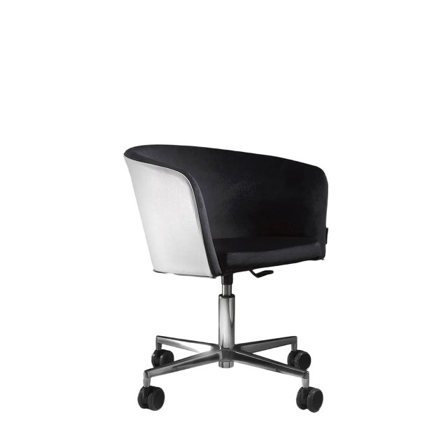 Office Chair with Leather Backing and 4 wheels by Jacobo Ventura for CA Spanish Handicraft For Sale