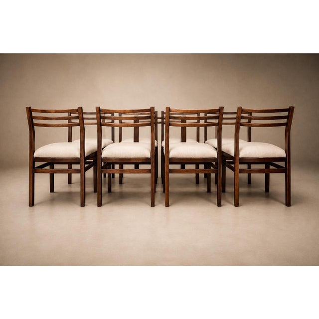 Brazilian Modern Set of Eight Chairs in Caviuna Wood & Linen, Alexandre Rapoport, 1960s For Sale - Image 16 of 16