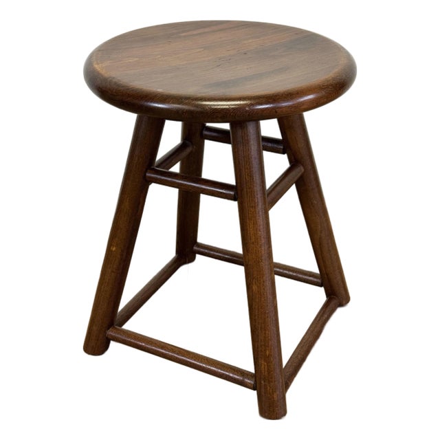 Vintage Round Swivel Top Wooden Stool For Sale