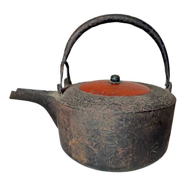 Rare Antique Early 19th Century Japanese Cast Iron Lacquer Sake Kettle Tea Pot For Sale