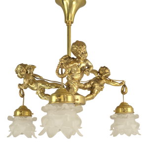 Antique Chandelier with 3 Putti, France, 1910s