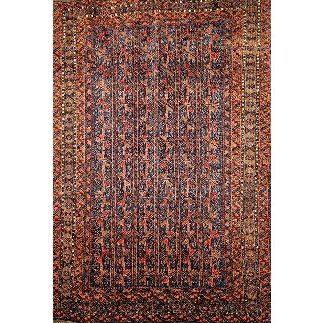 Vintage Baluch Tribal Area Rug in Allover Geometric Pattern in Navy Blue, Brown, Dark Red For Sale - Image 13 of 18