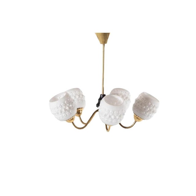 Metal Brass Ceiling Lamp with White Crystal Shades For Sale - Image 7 of 7