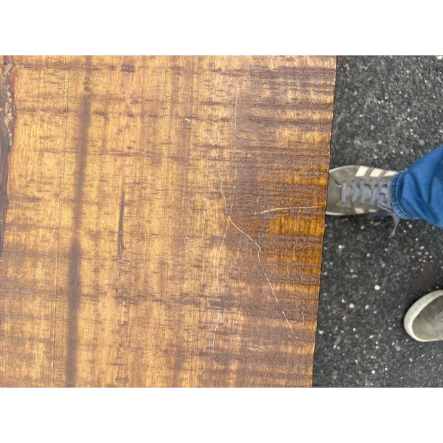 Wood Vintage Solid Wood Trestle Dining Table For Sale - Image 7 of 8