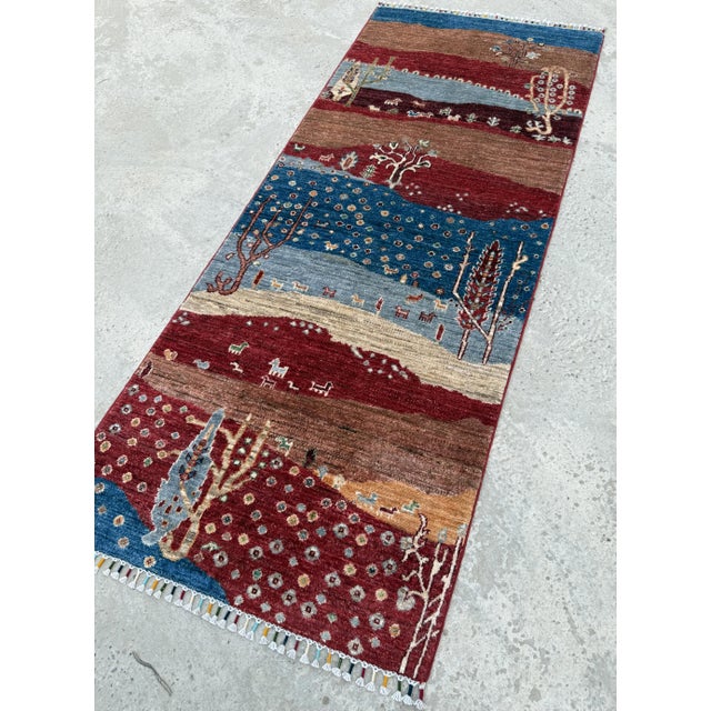 Red Burgundy Persian Style Gabbeh Rug Runner, 02'09 X 06'08 For Sale - Image 8 of 12