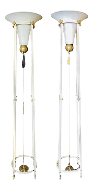 Mid-Century Modern Bronze Floor Torchiere Lamps With Porcelain Globes - a Pair