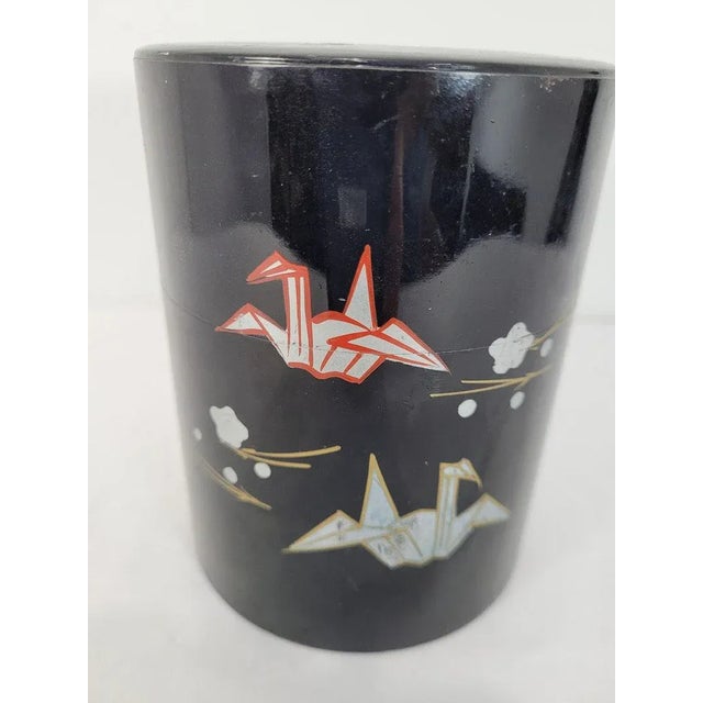 Metal Vintage Japanese Black Lacquer Origami Bird Tin Box or Tea Canister For Sale - Image 7 of 7