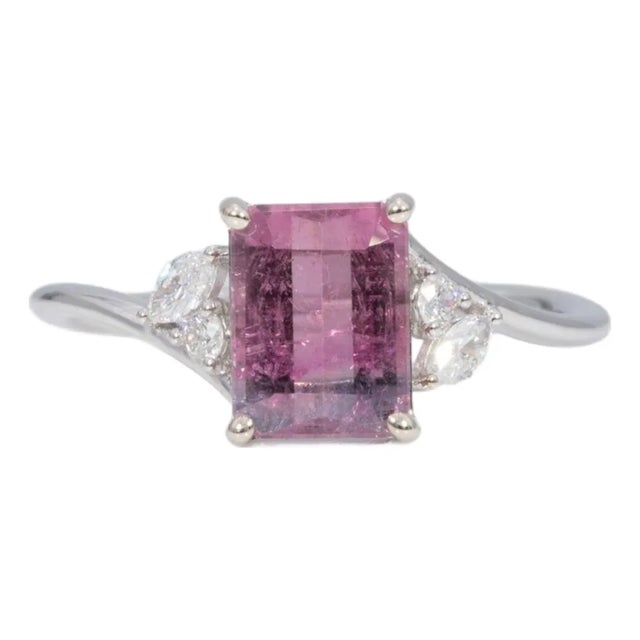 1.7Ct Bi-Color Tourmaline Ring With Earth-Mined Diamond Accents: Solid 14k Gold For Sale