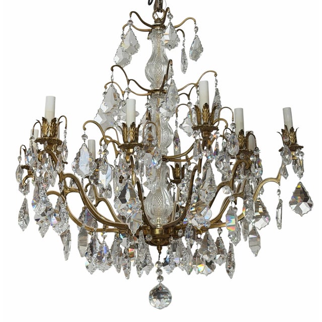 Vintage French Crystal & Bronze Chandelier. Attributed to St Louis.