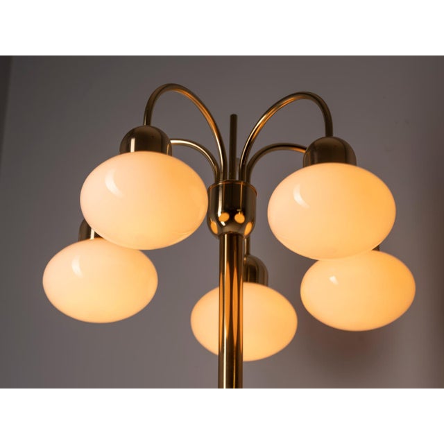 1950s Vintage Brass Floor Lamp with Five Opaline Glass Shades, 1950s For Sale - Image 5 of 9